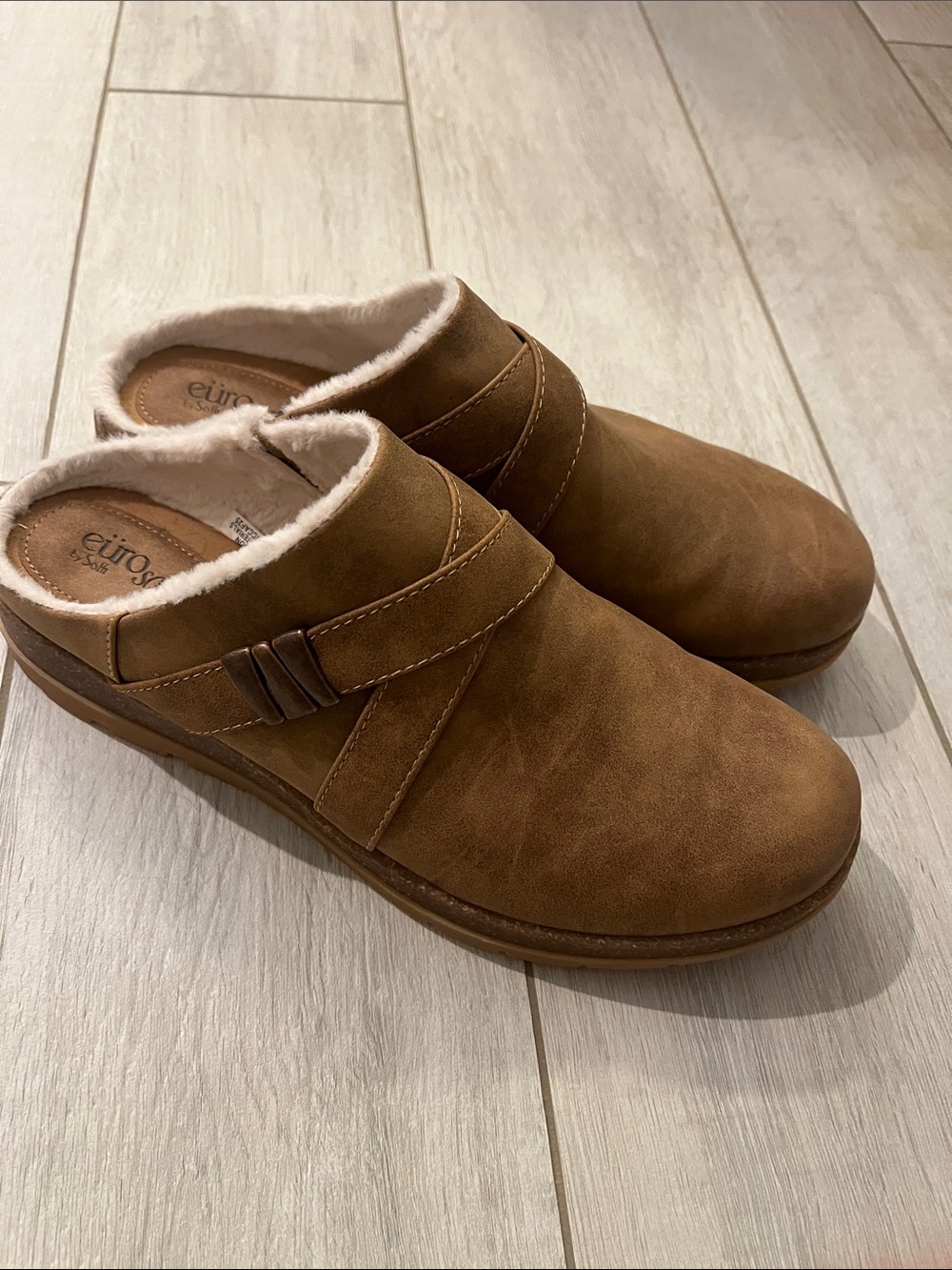 EuroSoft NWOT Women's Brown Faux-Suede Slip-On Lisbon Clog Mule w/ Plush Lining